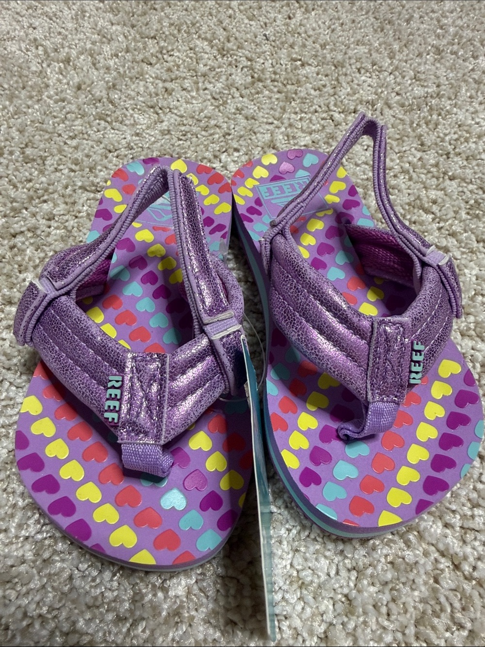 Reef Kids Purple Heart-Print Flip-Flops with Metallic Straps